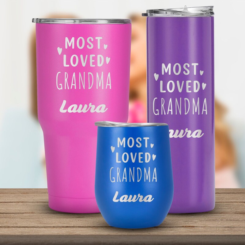 Most Loved Grandma, Mother Day, Birthday Gift for Grandma from Grandchildren, Personalized Name Tumbler, Grandma Travel Mug